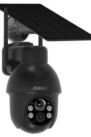 ANRAN 2K Outdoor-Solar Wireless Camera - 360° View, Smart Siren, Spotlights, Color Night Vision, AI Detection, 2-Way Talk, Alexa Compatible, Q3 Black