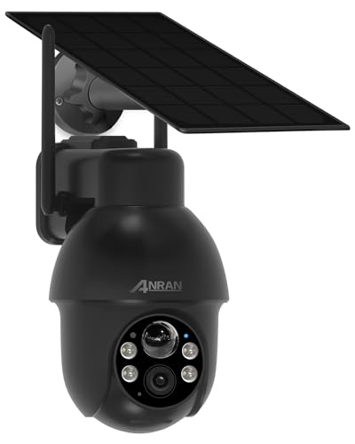 ANRAN 2K Outdoor-Solar Wireless Camera - 360° View, Smart Siren, Spotlights, Color Night Vision, AI Detection, 2-Way Talk, Alexa Compatible, Q3 Black