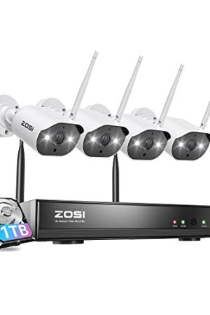 ZOSI 2K Wireless Camera System: 8CH NVR, 4 Indoor/Outdoor Cameras, Night Vision, and 1TB HDD