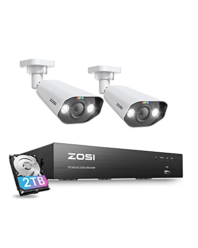ZOSI 4K PoE Camera System – 2pcs 8MP Cameras, Person Vehicle Detection, Night Vision, 2 Way Audio