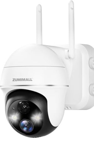 ZUMIMALL Wireless Outdoor WiFi Cameras - 360° PTZ, 2K Resolution, Rechargeable Battery, AI Detection, and IP66 Waterproof