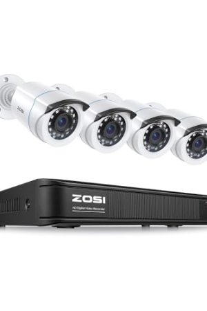 ZOSI H.265+ Full 1080p Home Security Camera System - 4 Channel DVR, 4 x 2MP Weatherproof Surveillance Cameras, 80ft Night Vision