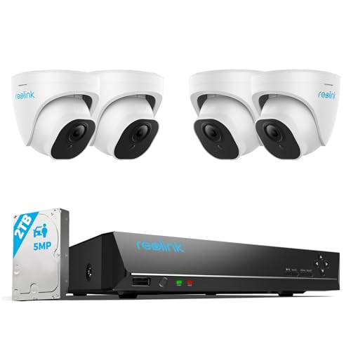 REOLINK Smart 5MP 8CH Home Security Camera System - Wired 5MP PoE IP Cameras with Person/Vehicle Detection, 4K 8CH NVR, 2TB HDD, RLK8-520D4-5MP