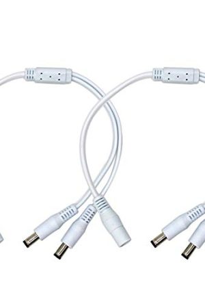 2-Pack White 1 to 2 Way DC Power Splitter Cable - Ideal for CCTV Camera, LED Strip Light