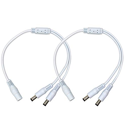 2-Pack White 1 to 2 Way DC Power Splitter Cable - Ideal for CCTV Camera, LED Strip Light