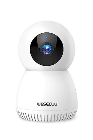 WESECUU Indoor Camera - 360 PTZ Pet Camera, Phone App, 2.4G WiFi, Smart Video Baby Monitor, Motion Detection, Siren, 24/7 Night Vision, 2 Way Talk, Cloud/SD
