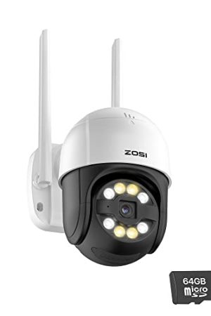 ZOSI 2K WiFi PTZ Camera | 64GB SD Card, AI Person Vehicle Detection, Two-Way Audio, Color Night Vision