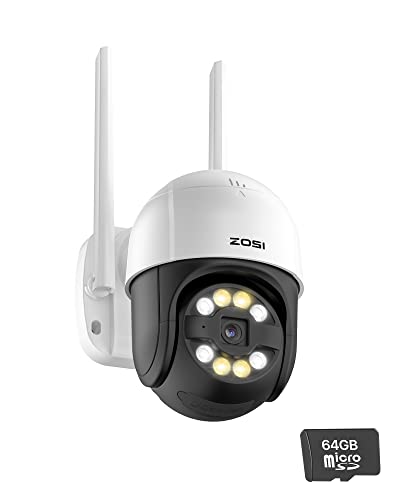 ZOSI 2K WiFi PTZ Camera | 64GB SD Card, AI Person Vehicle Detection, Two-Way Audio, Color Night Vision