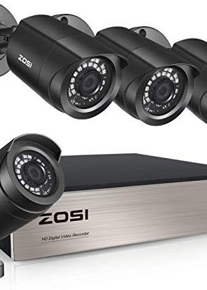 ZOSI Outdoor Security Cameras System H.265+ 8CH 5MP Lite DVR with 4 x 1080P HD Weatherproof Surveillance Cameras