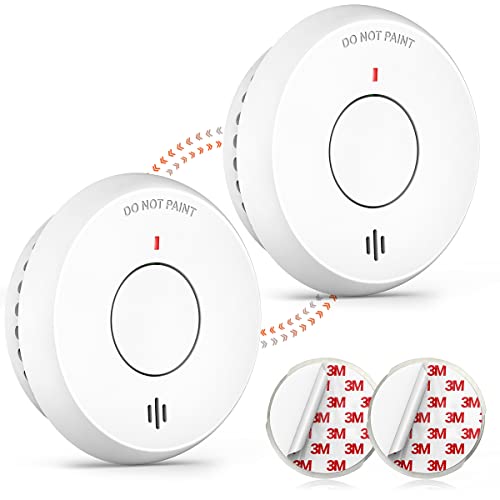 Jemay Wireless Interconnected Smoke Detectors - 10-Year Sealed Battery, Fire Alarms with Lithium Battery, 2 Pack