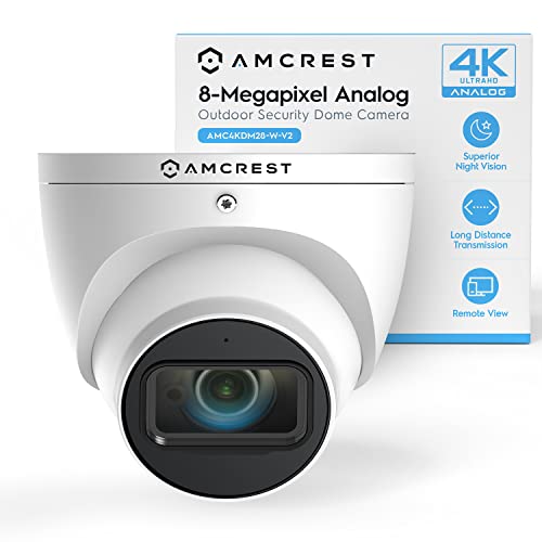Amcrest Analog 4K Outdoor Security Camera: 8MP @20fps CCTV-Coax-BNC, Night Vision, Built-in Mic, IP67 Weatherproof (AMC4KDM28-W-V2)
