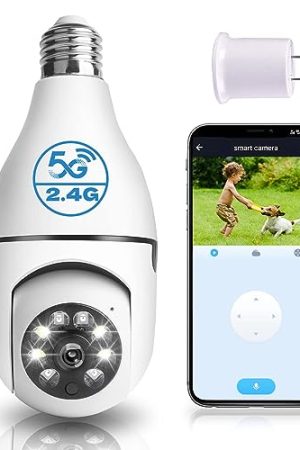 MCJ 2K/3MP Light Bulb Security Camera: Advanced 5G & 2.4G WiFi Connectivity, Color Night Vision, 355° PTZ, and Two-Way Audio