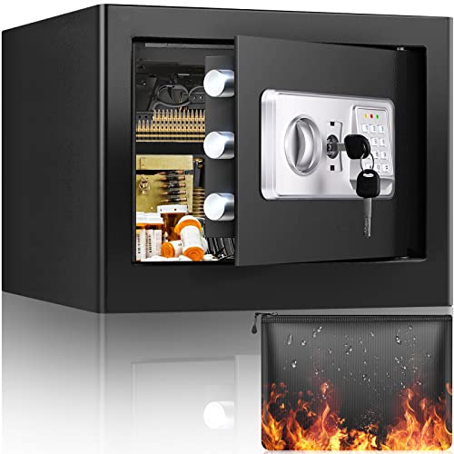 1.0 Cubic Personal Home Safe - Fireproof, Waterproof, and Equipped with Removable Shelf