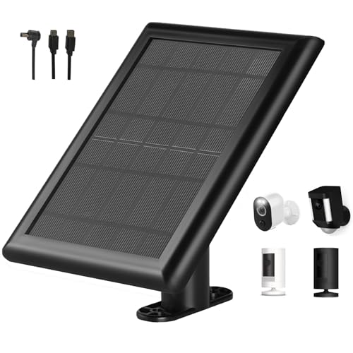 Solar Panel for Ring Spotlight Camera Battery: 3W Solar Charger with 3.5mm Jack/Micro USB/USB C Port