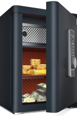WhirShril Safe Box for Home - Deluxe Heavy Safe with Biometric Fingerprint Lock, Warning Alarm, and LED Light for Ultimate Security