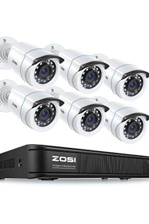 ZOSI 1080p Home Security Camera System - 8 Channel H.265+ DVR, 6 Weatherproof Cameras, 80ft Night Vision, Remote Access, Expandable Surveillance