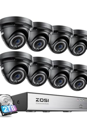 ZOSI 8 Channel 8MP 4K PoE Home Security Camera System - Outdoor, 8 x Wired 5MP(3K) Dome PoE IP Cameras, 8CH PoE NVR