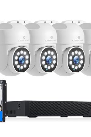 CAMCAMP 4K PoE Security Camera System: 2-Way Audio, 3TB HDD, Color Night Vision, Motion Tracking, Spotlight & Siren, 24/7 Record