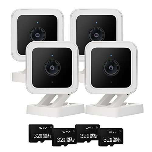 WYZE 24/7 Recording DIY Home Security System - 4 Camera + 4 SD Card Kit, Compatible with Alexa