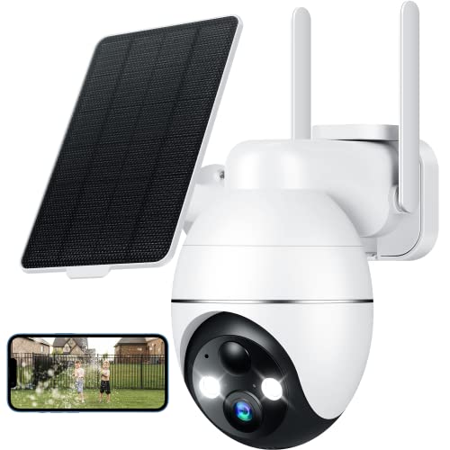 Recacam Solar Security Cameras Wireless Outdoor - 2K PTZ, Color Night Vision, PIR Motion Detection, 355° Coverage, IP65 Waterproof