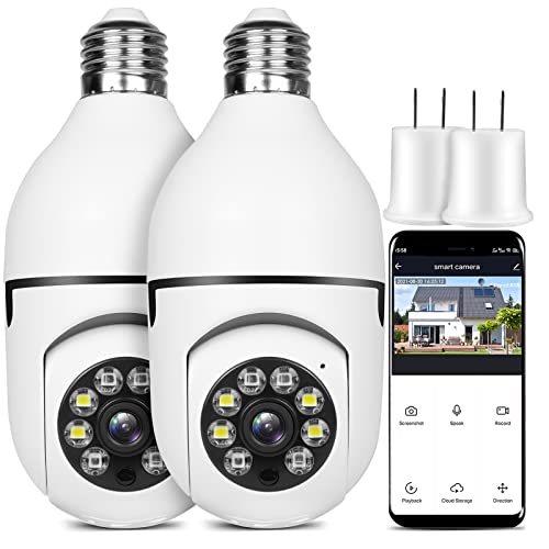 OFYOO Light Bulb Security Camera | Wireless 2.4G/5G WiFi Cameras for 360° Panoramic Surveillance | Motion Detection, Two-Way Audio