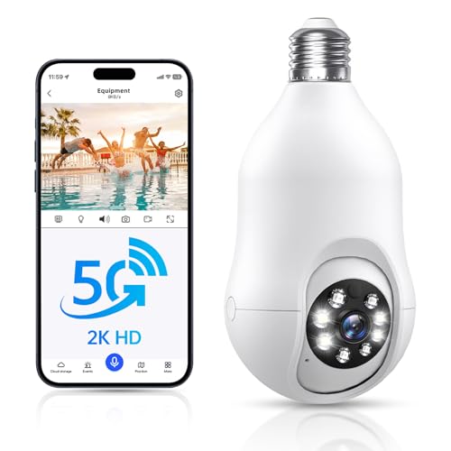2K Light Bulb Security Cameras: Wireless Outdoor, 360 PTZ, 5G/2.4G WiFi, Motion Detection, Siren Alarm