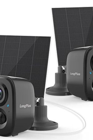 LongPlus Wireless Outdoor Security Cameras with Solar Panel - 1080P Color Night Vision, PIR Motion Detection, and 2-Way Talk (2 Pack)