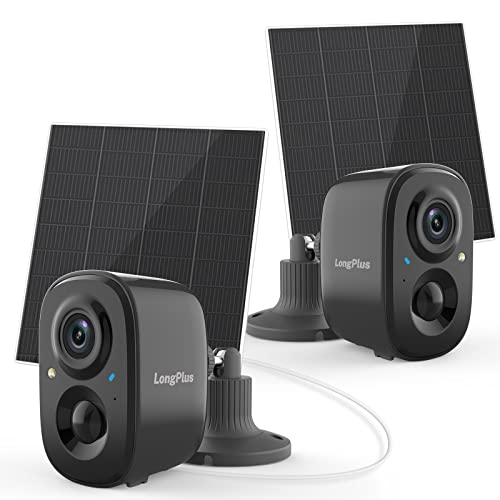 LongPlus Wireless Outdoor Security Cameras with Solar Panel - 1080P Color Night Vision, PIR Motion Detection, and 2-Way Talk (2 Pack)