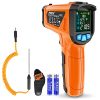 MESTEK Infrared Thermometer -58℉~1472℉ Color LCD Screen, K Probe Digital Laser IR Temp Gun