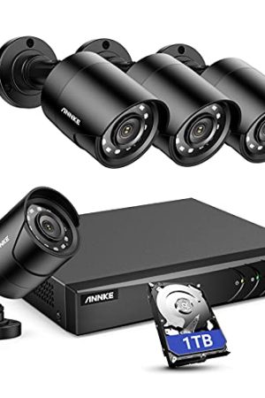 ANNKE 8CH H.265+ 3K Lite Surveillance Security Camera System: AI Human/Vehicle Detection, 4 x 1920TVL 2MP Wired Cameras, 1TB HDD, Indoor Outdoor Use