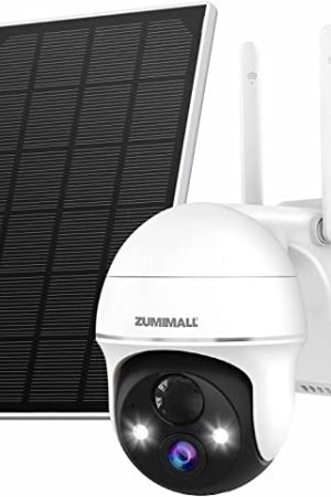 ZUMIMALL 360° PTZ Outdoor Security Cameras: Solar-Powered, 2K Color Night Vision, 2-Way Talk, PIR Detection