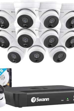Swann 4K PoE Home Security Camera System - 2TB HDD, 16 Channel, 12 Dome Cams, Night Vision