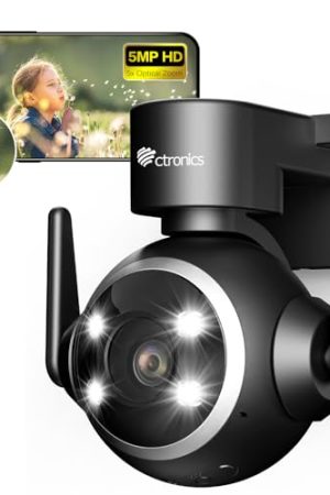 Ctronics 5X Optical Zoom 5MP Outdoor Security Camera - WiFi, PTZ IP, Cloud Storage, Color Night Vision