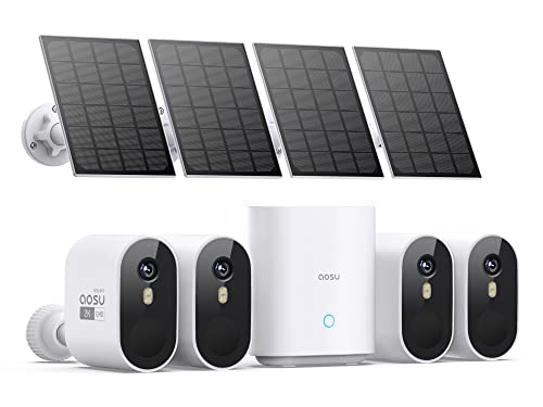 AOSU Solar Security Cameras Wireless Outdoor | 2K QHD Home Security System, 4 Cameras Kit, Forever Power, Spotlight, No Monthly Fee