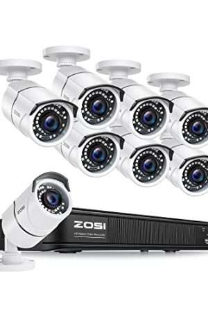 ZOSI 1080p H.265+ 8-Channel CCTV System – 5MP Lite DVR and 8 Weatherproof Cameras