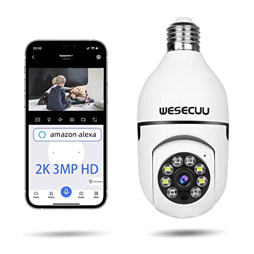WESECUU Bulb Security Camera - 3MP 360° Wireless Surveillance for Day and Night Monitoring