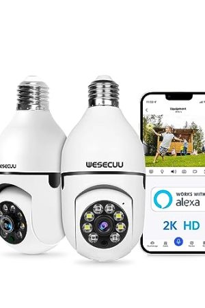 Light Bulb Security Camera - 2K HD, Color Night Vision, Alexa Compatible