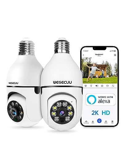 Light Bulb Security Camera - 2K HD, Color Night Vision, Alexa Compatible