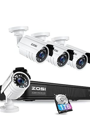 ZOSI H.265+ Full 1080p Home Security Camera System - 8 Channel DVR with 1TB Hard Drive and 4 Weatherproof Surveillance Cameras