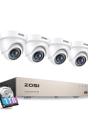 ZOSI 3K Lite Security Camera System: AI Human/Vehicle Detection, Night Vision, 1TB HDD, 8CH HD TVI DVR, 4pcs 1080P HD Dome Cameras