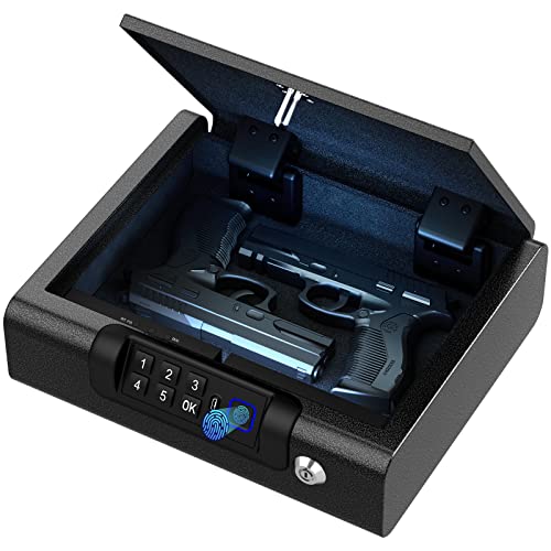 BILLCONCH Gun Safe - Biometric Pistol Safe with 3-Way Unlock | Fingerprint, Digital PIN, Key Unlock | Voice Guide | Portable Safe for Cloakroom