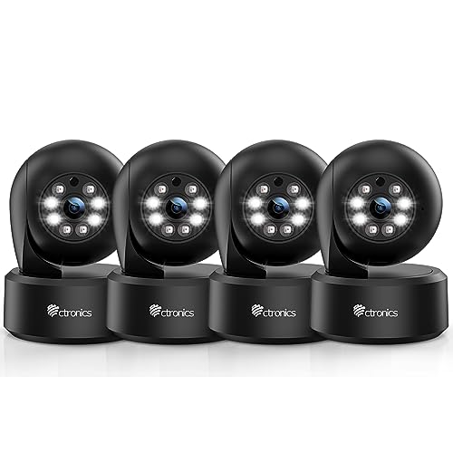 Ctronics 2.5K 4MP Indoor Security Cameras - Color Night Vision, PTZ 355°/120°, Two-Way Audio - Pack of 4
