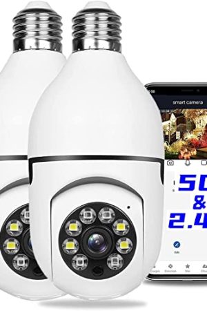 2Pcs Light Bulb Security Camera 2.4GHz & 5G WiFi Outdoor - Full Color Day and Night, Smart Motion Detection