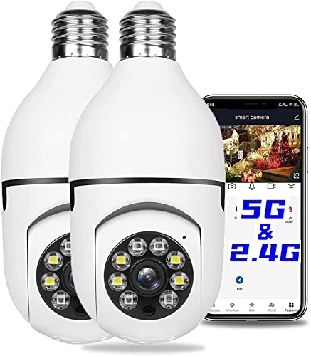 2Pcs Light Bulb Security Camera 2.4GHz & 5G WiFi Outdoor - Full Color Day and Night, Smart Motion Detection