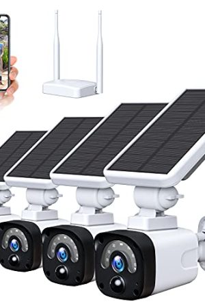 Solar Security Camera System Outdoor Wireless WiFi 4 Pack | True Wire-Free 3MP, Night Vision, PIR Motion Detection, IP65 Waterproof