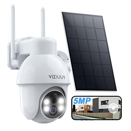 VIZIUUY 5MP Solar Security Camera - 360° Pan Tilt, Color Night Vision, PIR Detection, and Alexa Compatibility