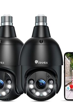 Ctronics 2.5K 4MP Light Bulb Security Camera - 355° PTZ, 65FT Color Night Vision, Human Detection