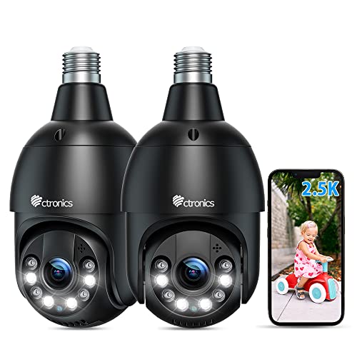 Ctronics 2.5K 4MP Light Bulb Security Camera - 355° PTZ, 65FT Color Night Vision, Human Detection