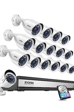 ZOSI H.265+ 1080p 16 Channel Security Camera System: 16CH DVR, 2TB Hard Drive, and 16 Weatherproof Cameras with Night Vision