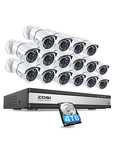 ZOSI 16Channel 4K PoE Home Security Cameras System - 8MP 16CH H.265 NVR, 4TB Hard Drive, 16 x 5MP Surveillance PoE IP Cameras